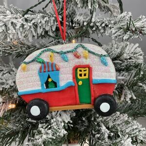 Christmas Ornament-Light Up Glittery Christmas RV With Tree In The Window
